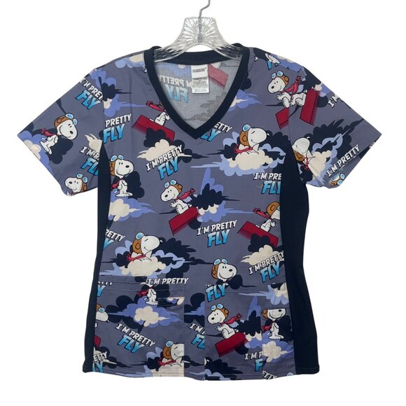Snoopy Peanuts Scrubs Womens XS Blue New WOT Im Pretty Fly - Picture 2 of 9